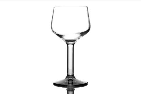 Elegant wine glasses photographed against a dark background