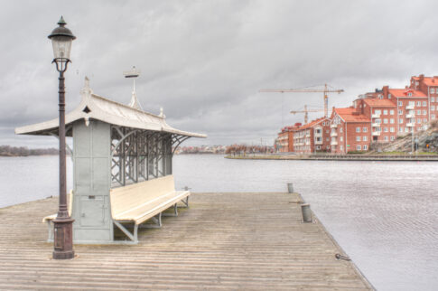 Urban street scene in the center of Karlskrona, Sweden.